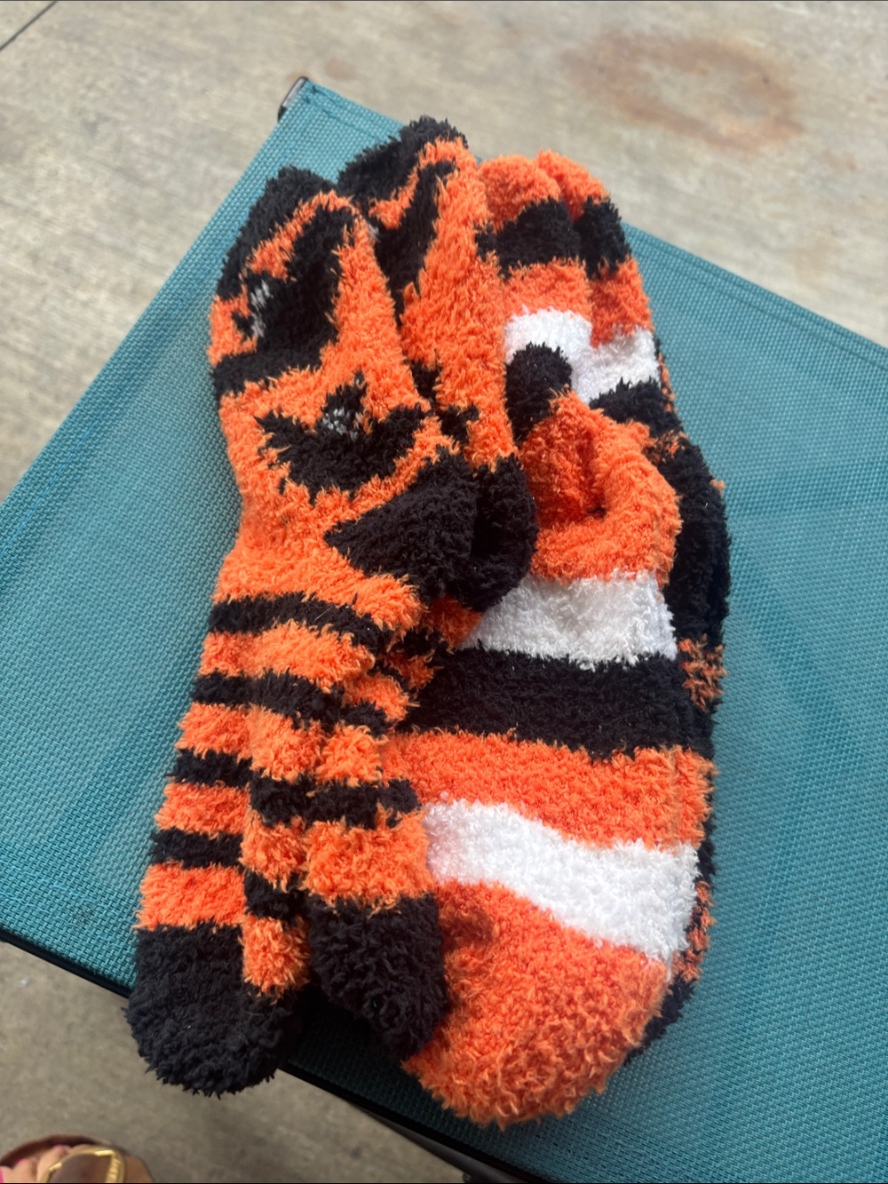 Kids Cozy Plush Striped Socks — Orange, Black & White